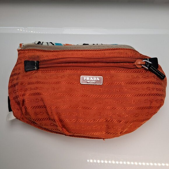 Vintage Prada Mini Wristlet Handbag Clutch White, Orange, Blue, Tropical Floral - Picture 11 of 14